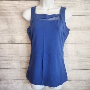 Nick & Zoe XS Blue Sleeveless Top Sheer Neck Detail NWT